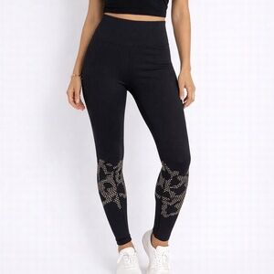 Koral Textured Black Leggings Size XS | Leopard Detail Athletic Leggings